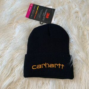 NWT Carhartt Adult Unisex Black Embroidered Logo Cuffed Knit Beanie Cap Hat